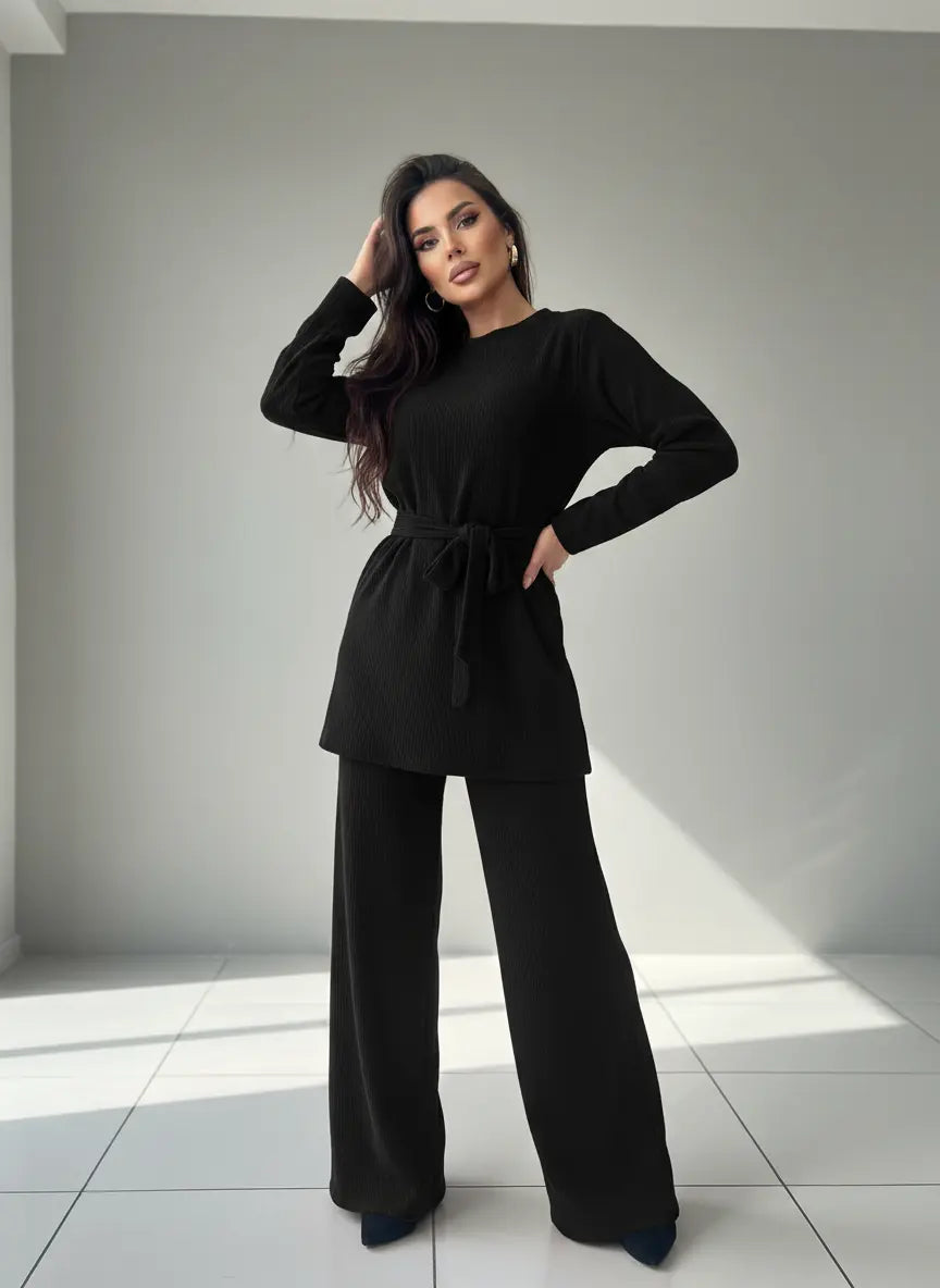 The Knit Studio | Ladies Co Ord Ribbed 2 Piece Top & Bottoms Womenswear | TKS009 (5 Colours)