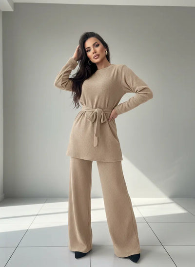 The Knit Studio | Ladies Co Ord Ribbed 2 Piece Top & Bottoms Womenswear | TKS009 (5 Colours)