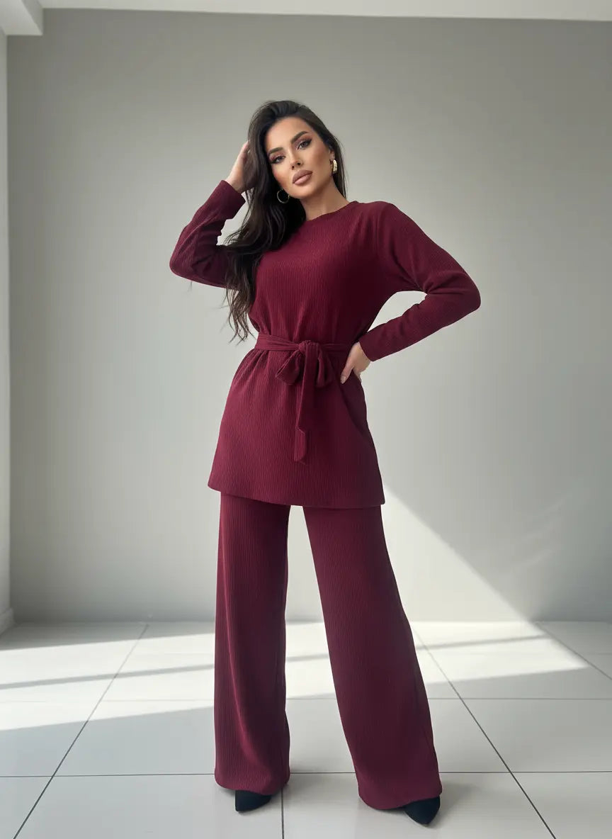 The Knit Studio | Ladies Co Ord Ribbed 2 Piece Top & Bottoms Womenswear | TKS009 (5 Colours)