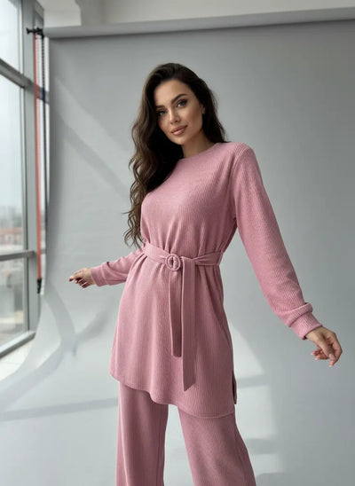 The Knit Studio | Ladies Co Ord Ribbed 2 Piece Top & Bottoms Womenswear | TKS009 (5 Colours)