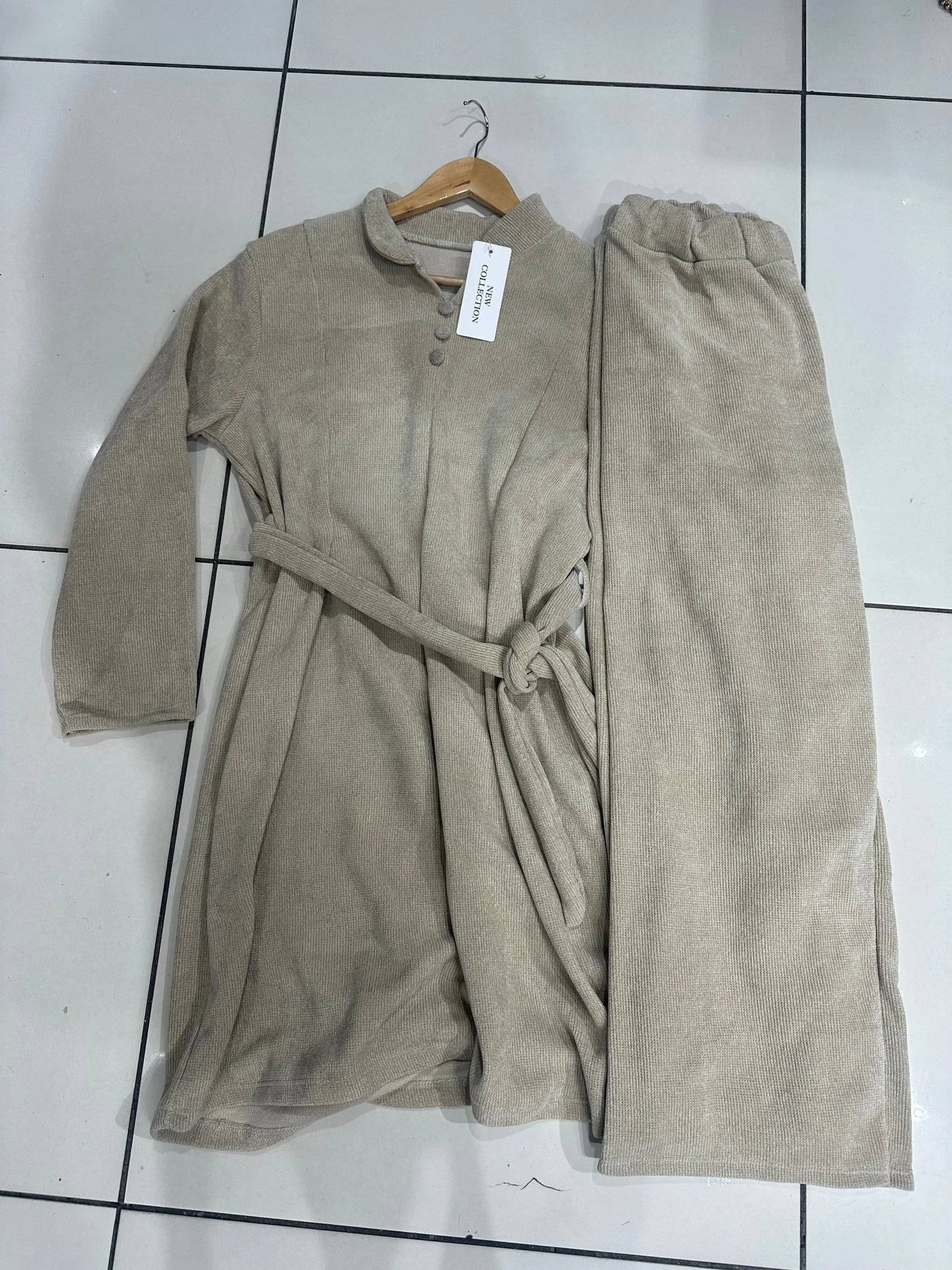 The Knit Studio | Ladies Co Ord Ribbed 2 Piece Top & Bottoms Womenswear | TKS010-Button (5 Colours)