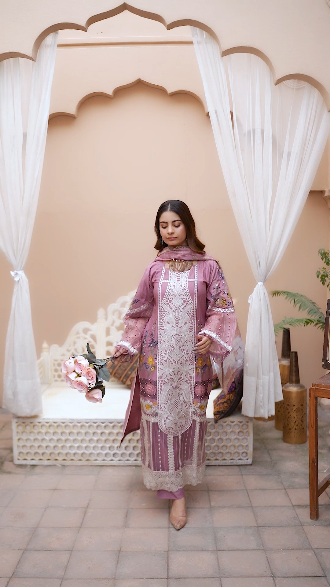 S Creations ‘Daniyah’ | Embroidered Linen Readymade | SC115 (Lilac)