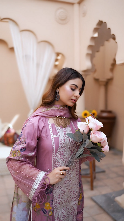 S Creations ‘Daniyah’ | Embroidered Linen Readymade | SC115 (Lilac)