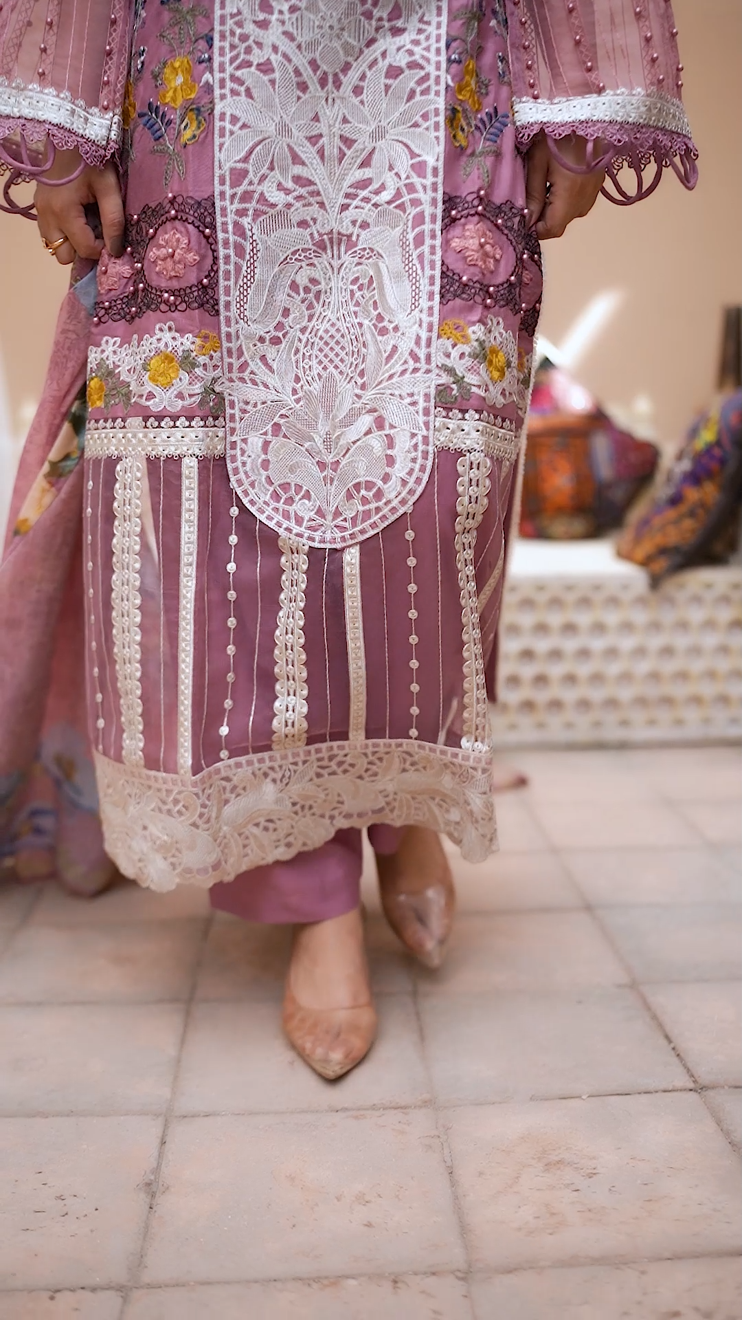 S Creations ‘Daniyah’ | Embroidered Linen Readymade | SC115 (Lilac)