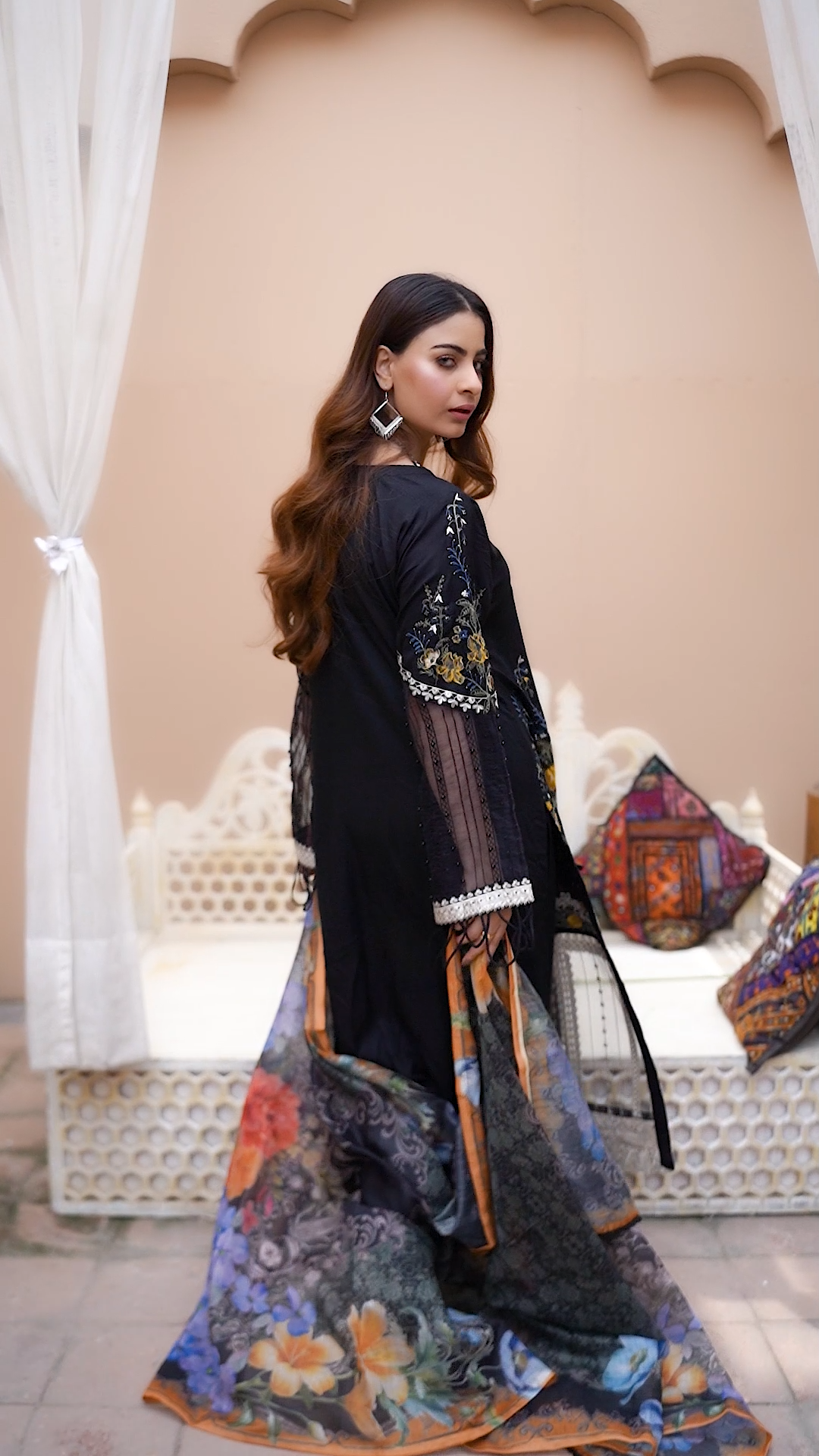 S Creations ‘Daniyah’ | Embroidered Linen Readymade | SC115 (Black)